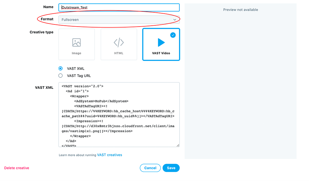 MoPub VAST tag code